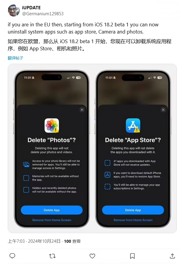 赵西垸林场苹果手机维修分享iOS 18.2 支持删除 App Store 应用商店 