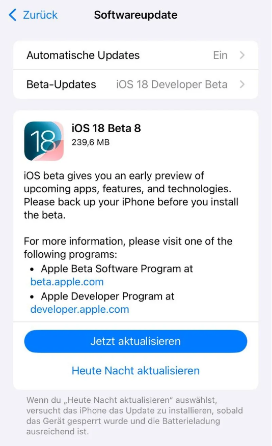 赵西垸林场苹果手机维修分享苹果 iOS / iPadOS 18 开发者预览版 Beta 8 发布 